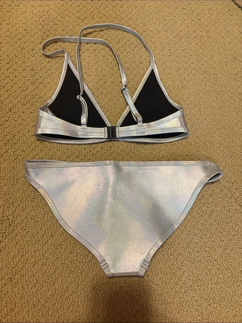 HOAKA SWIM (not triangl but same material) swimwear Iridescent Silver Bikini Set